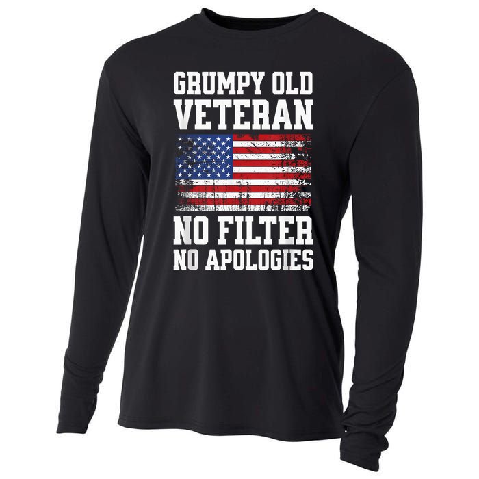 Military Veteran Funny American Flag Grumpy Old Vet Cooling Performance Long Sleeve Crew