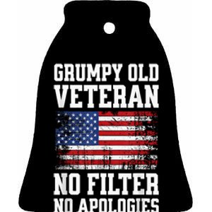 Military Veteran Funny American Flag Grumpy Old Vet Ceramic Bell Ornament