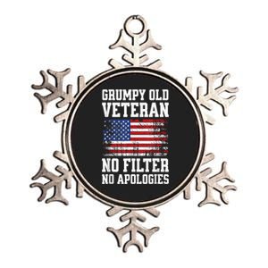 Military Veteran Funny American Flag Grumpy Old Vet Metallic Star Ornament