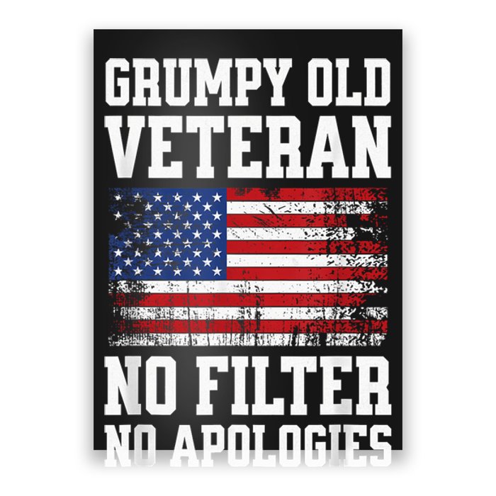 Military Veteran Funny American Flag Grumpy Old Vet Poster