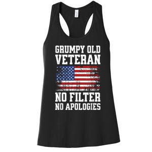 Military Veteran Funny American Flag Grumpy Old Vet Women's Racerback Tank