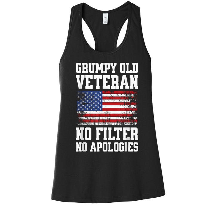 Military Veteran Funny American Flag Grumpy Old Vet Women's Racerback Tank