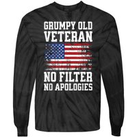 Military Veteran Funny American Flag Grumpy Old Vet Tie-Dye Long Sleeve Shirt