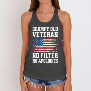 Military Veteran Funny American Flag Grumpy Old Vet Women's Knotted Racerback Tank