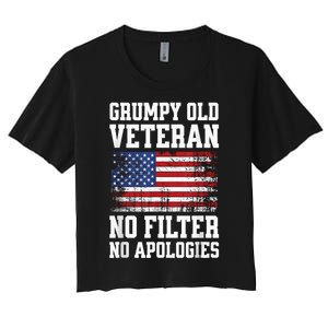 Military Veteran Funny American Flag Grumpy Old Vet Women's Crop Top Tee