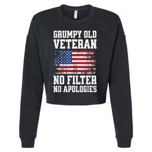 Military Veteran Funny American Flag Grumpy Old Vet Cropped Pullover Crew