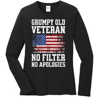 Military Veteran Funny American Flag Grumpy Old Vet Ladies Long Sleeve Shirt