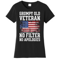 Military Veteran Funny American Flag Grumpy Old Vet Women's T-Shirt