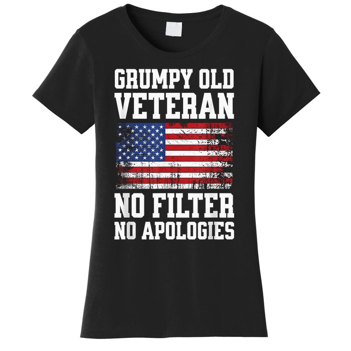 Military Veteran Funny American Flag Grumpy Old Vet Women's T-Shirt