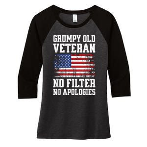 Military Veteran Funny American Flag Grumpy Old Vet Women's Tri-Blend 3/4-Sleeve Raglan Shirt