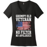 Military Veteran Funny American Flag Grumpy Old Vet Women's V-Neck T-Shirt