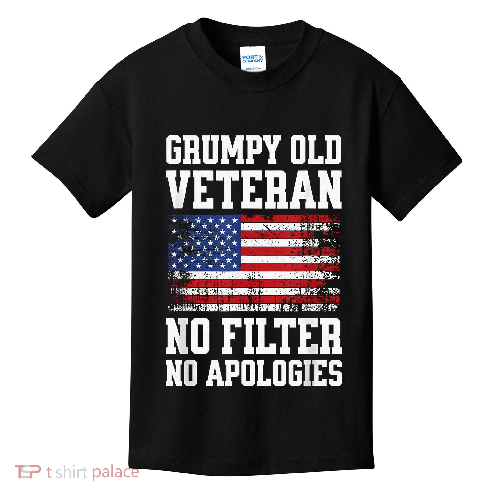 Military Veteran Funny American Flag Grumpy Old Vet Kids T-Shirt