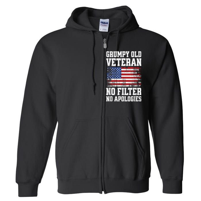 Military Veteran Funny American Flag Grumpy Old Vet Full Zip Hoodie