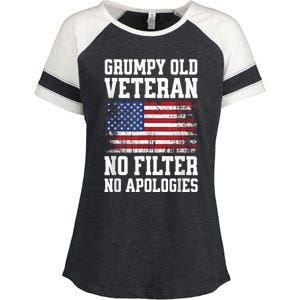 Military Veteran Funny American Flag Grumpy Old Vet Enza Ladies Jersey Colorblock Tee