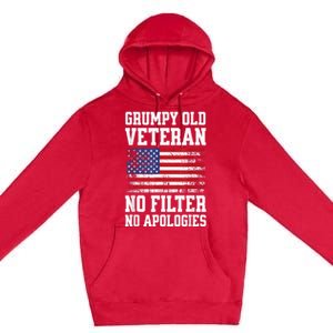 Military Veteran Funny American Flag Grumpy Old Vet Premium Pullover Hoodie