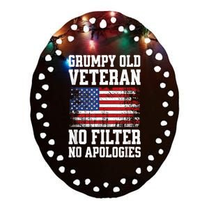 Military Veteran Funny American Flag Grumpy Old Vet Ceramic Oval Ornament