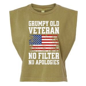 Military Veteran Funny American Flag Grumpy Old Vet Garment-Dyed Women's Muscle Tee