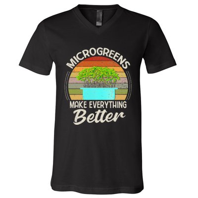 Microgreens Vegan Funny Microgreen Farmer Gardening V-Neck T-Shirt