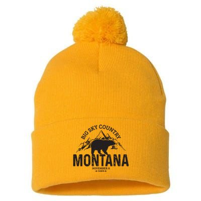 Montana Vintage Grizzly Bear Camping Hiking Souvenir Gift Pom Pom 12in Knit Beanie