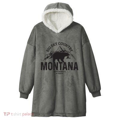 Montana Vintage Grizzly Bear Camping Hiking Souvenir Gift Hooded Wearable Blanket