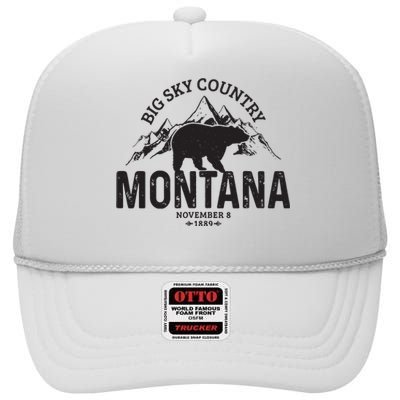 Montana Vintage Grizzly Bear Camping Hiking Souvenir Gift High Crown Mesh Back Trucker Hat