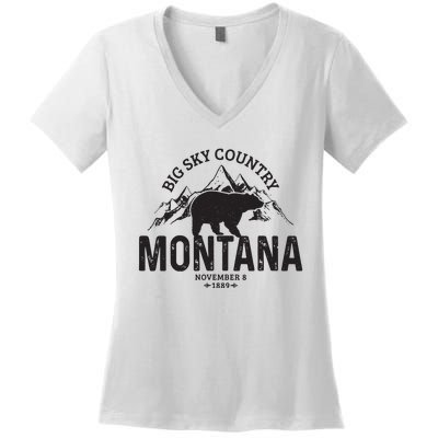 Montana Vintage Grizzly Bear Camping Hiking Souvenir Gift Women's V-Neck T-Shirt