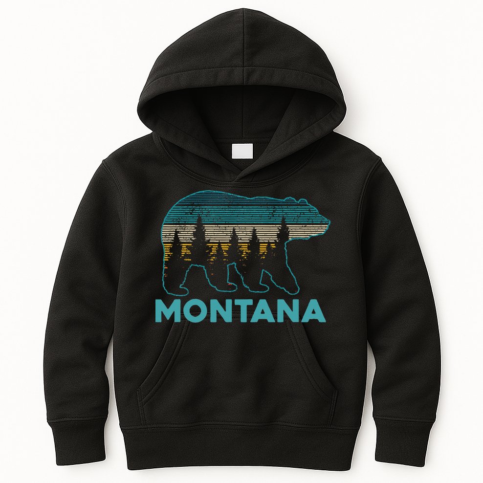 Montana Vintage Grizzly Bear Nature Hiking Souvenir Gift Kids Hoodie