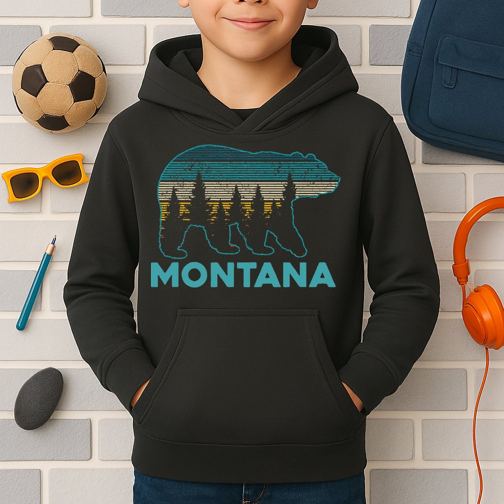 Montana Vintage Grizzly Bear Nature Hiking Souvenir Gift Kids Hoodie