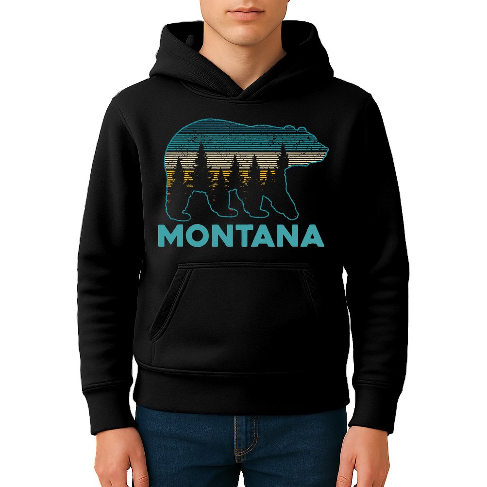 Montana Vintage Grizzly Bear Nature Hiking Souvenir Gift Kids Hoodie