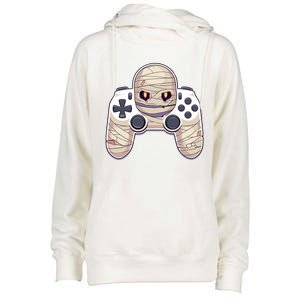 Mummy Video Game Controller Funny Halloween Gaming Graphic Gift Womens Funnel Neck Pullover Hood