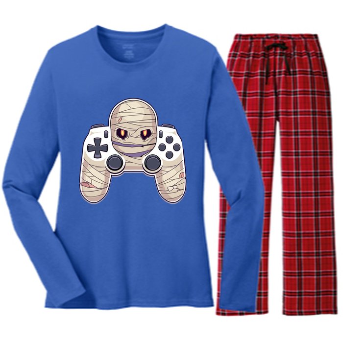 Mummy Video Game Controller Funny Halloween Gaming Graphic Gift Women's Long Sleeve Flannel Pajama Set 