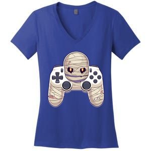 Mummy Video Game Controller Funny Halloween Gaming Graphic Gift Women's V-Neck T-Shirt