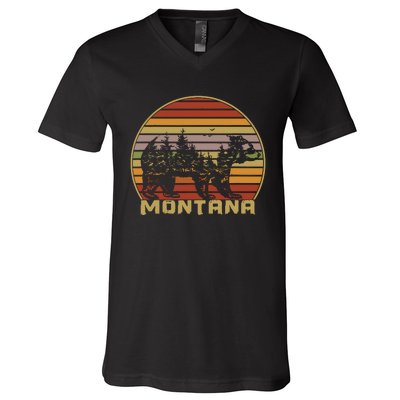 Montana Vintage Grizzly Bear Nature Retro V-Neck T-Shirt