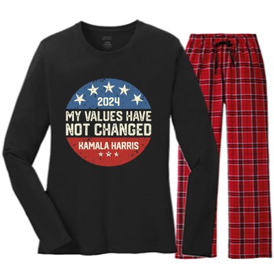 My Values Have Not Changed Kamala Harris Madam President Women's Long Sleeve Flannel Pajama Set 