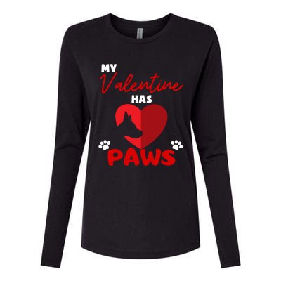 My Valentine Has Paws Dog Lover Valentines Day Gift Womens Cotton Relaxed Long Sleeve T-Shirt