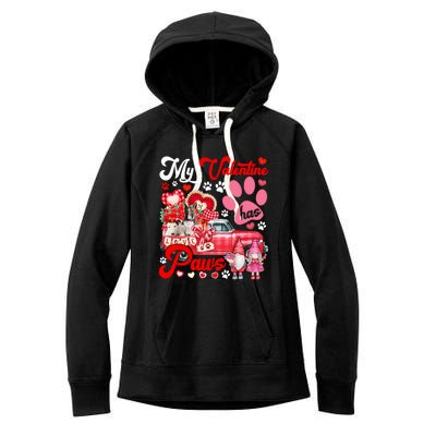 My Valentine Has Paws Couple Bull Terriers On Pickup Gnomes Funny Gift Women's Fleece Hoodie