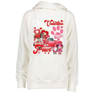 My Valentine Has Paws Couple Bull Terriers On Pickup Gnomes Funny Gift Womens Funnel Neck Pullover Hood