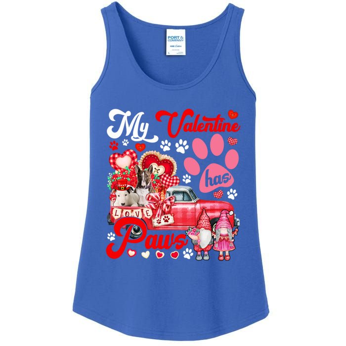 My Valentine Has Paws Couple Bull Terriers On Pickup Gnomes Funny Gift Ladies Essential Tank