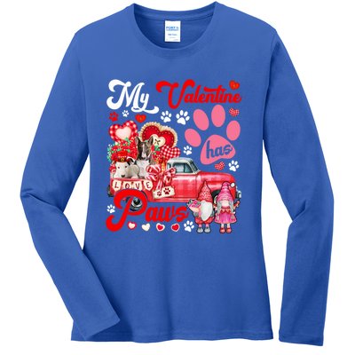 My Valentine Has Paws Couple Bull Terriers On Pickup Gnomes Funny Gift Ladies Long Sleeve Shirt