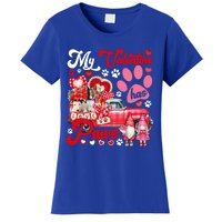 My Valentine Has Paws Couple Bull Terriers On Pickup Gnomes Funny Gift Women's T-Shirt