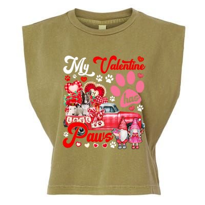 My Valentine Has Paws Couple Bull Terriers On Pickup Gnomes Funny Gift Garment-Dyed Women's Muscle Tee