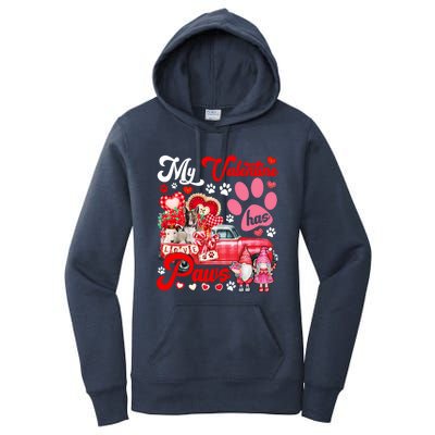 My Valentine Has Paws Couple Bull Terriers On Pickup Gnomes Funny Gift Women's Pullover Hoodie