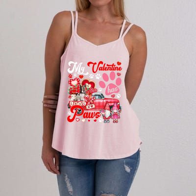 My Valentine Has Paws Couple Bull Terriers On Pickup Gnomes Funny Gift Women's Strappy Tank