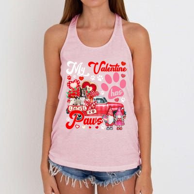 My Valentine Has Paws Couple Bull Terriers On Pickup Gnomes Funny Gift Women's Knotted Racerback Tank