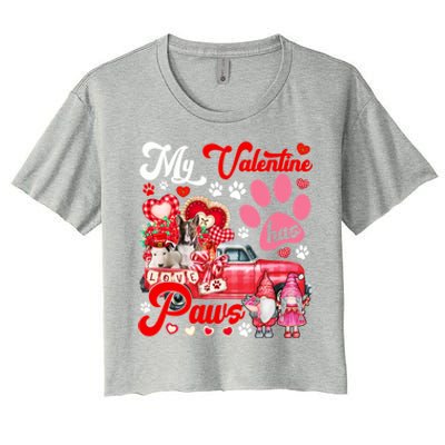 My Valentine Has Paws Couple Bull Terriers On Pickup Gnomes Funny Gift Women's Crop Top Tee