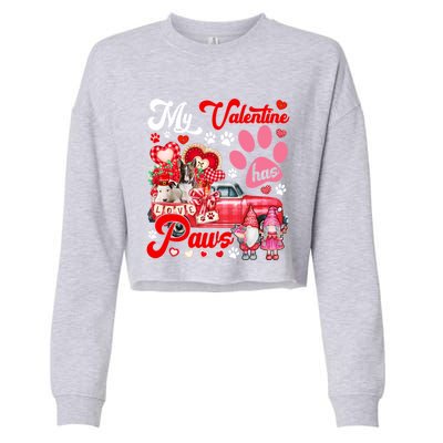 My Valentine Has Paws Couple Bull Terriers On Pickup Gnomes Funny Gift Cropped Pullover Crew