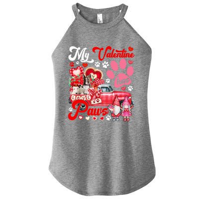 My Valentine Has Paws Couple Bull Terriers On Pickup Gnomes Funny Gift Women's Perfect Tri Rocker Tank