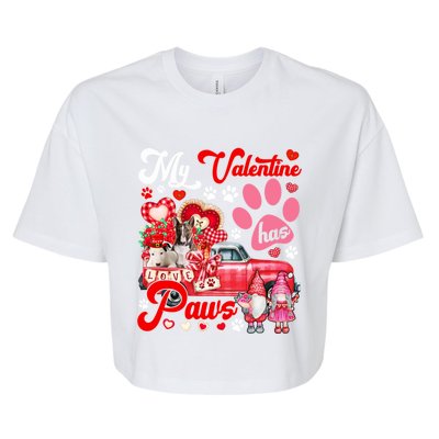 My Valentine Has Paws Couple Bull Terriers On Pickup Gnomes Funny Gift Bella+Canvas Jersey Crop Tee