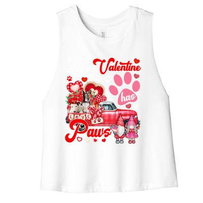 My Valentine Has Paws Couple Bull Terriers On Pickup Gnomes Funny Gift Women's Racerback Cropped Tank