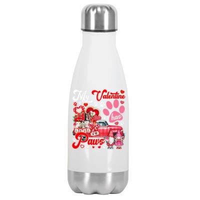 My Valentine Has Paws Couple Bull Terriers On Pickup Gnomes Funny Gift Stainless Steel Insulated Water Bottle